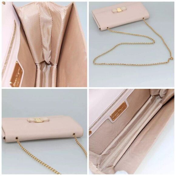 Salvatore Ferragamo Chain Shoulder Bag Leather Pink Gold Auth - Picture 13 of 14